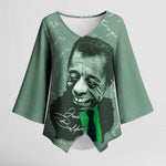 James Baldwin Kimono Sleeve Blouse Green Handwritten Script Design Smiling Portrait Civil Rights and Literature - African Pride