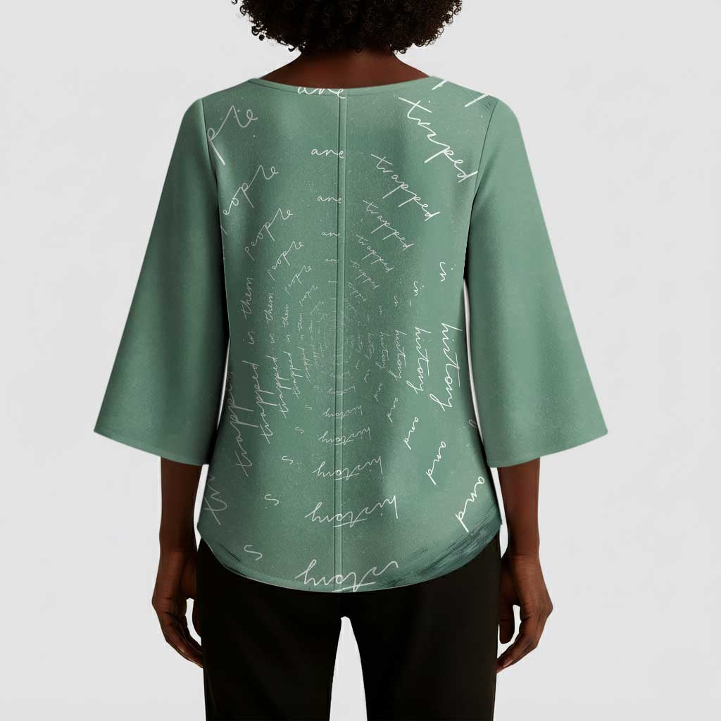 James Baldwin Kimono Sleeve Blouse Green Handwritten Script Design Smiling Portrait Civil Rights and Literature - African Pride