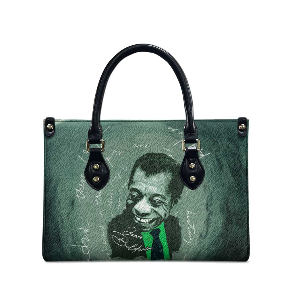 James Baldwin Leather Bag Green Handwritten Script Design Smiling Portrait Civil Rights and Literature - African Pride