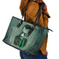 James Baldwin Leather Tote Bag Green Handwritten Script Design Smiling Portrait Civil Rights and Literature - African Pride