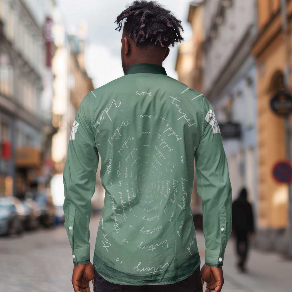 James Baldwin Long Sleeve Button Shirt Green Handwritten Script Design Smiling Portrait Civil Rights and Literature - African Pride