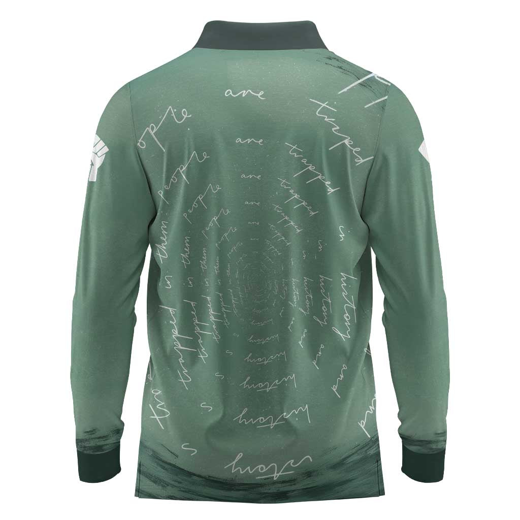 James Baldwin Long Sleeve Polo Shirt Green Handwritten Script Design Smiling Portrait Civil Rights and Literature - African Pride