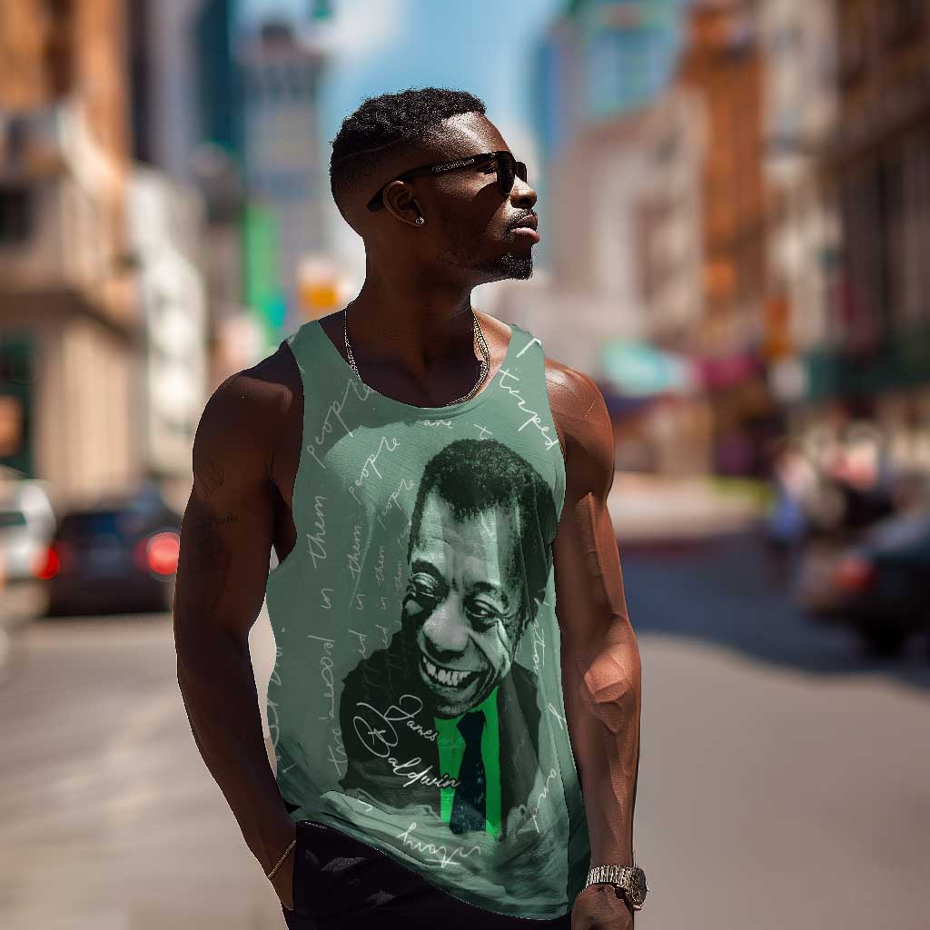 James Baldwin Men Tank Top Green Handwritten Script Design Smiling Portrait Civil Rights and Literature - African Pride
