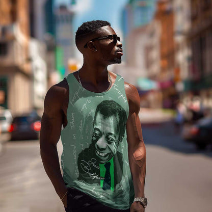 James Baldwin Men Tank Top Green Handwritten Script Design Smiling Portrait Civil Rights and Literature - African Pride