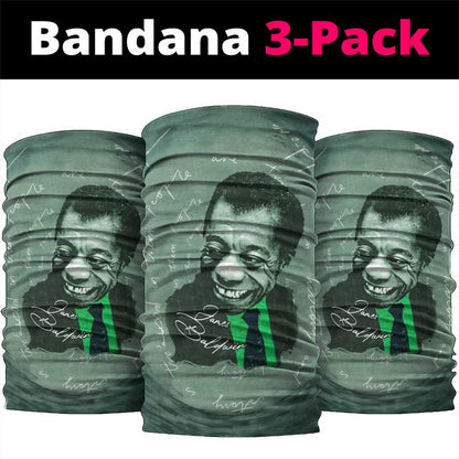 James Baldwin Neck Gaiter Green Handwritten Script Design Smiling Portrait Civil Rights and Literature - African Pride