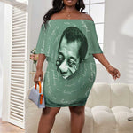 James Baldwin Off Shoulder Short Dress Green Handwritten Script Design Smiling Portrait Civil Rights and Literature - African Pride