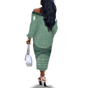James Baldwin Off The Shoulder Long Sleeve Dress Green Handwritten Script Design Smiling Portrait Civil Rights and Literature - African Pride