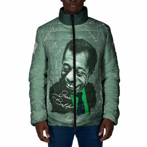 James Baldwin Padded Jacket Green Handwritten Script Design Smiling Portrait Civil Rights and Literature - African Pride