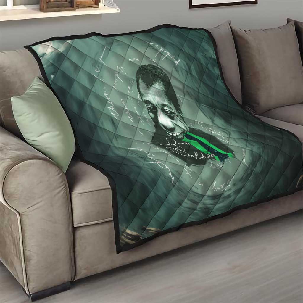 James Baldwin Quilt Green Handwritten Script Design Smiling Portrait Civil Rights and Literature - African Pride