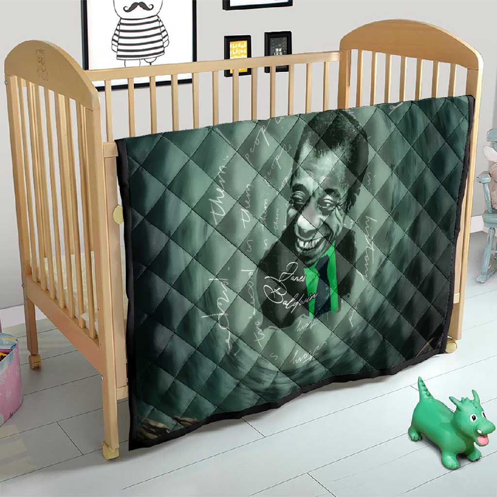 James Baldwin Quilt Green Handwritten Script Design Smiling Portrait Civil Rights and Literature - African Pride