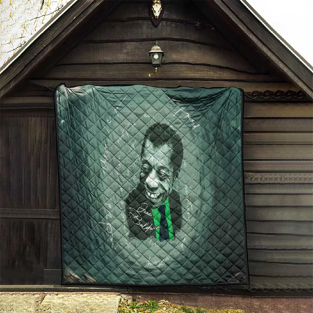 James Baldwin Quilt Green Handwritten Script Design Smiling Portrait Civil Rights and Literature - African Pride