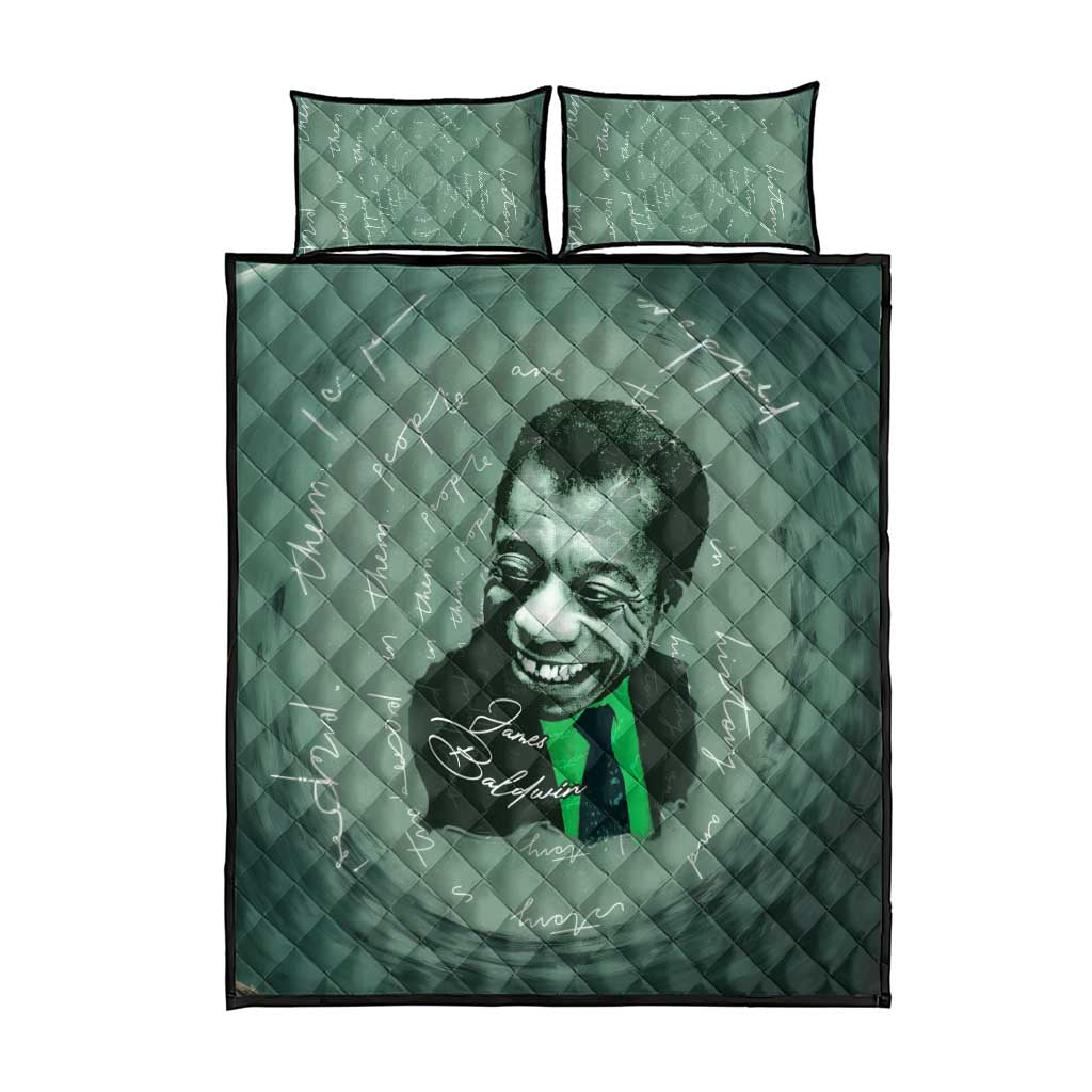 James Baldwin Quilt Bed Set Green Handwritten Script Design Smiling Portrait Civil Rights and Literature - African Pride