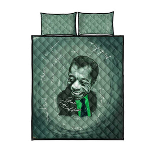 James Baldwin Quilt Bed Set Green Handwritten Script Design Smiling Portrait Civil Rights and Literature - African Pride
