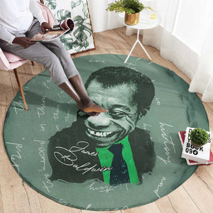 James Baldwin Round Carpet Green Handwritten Script Design Smiling Portrait Civil Rights and Literature - African Pride