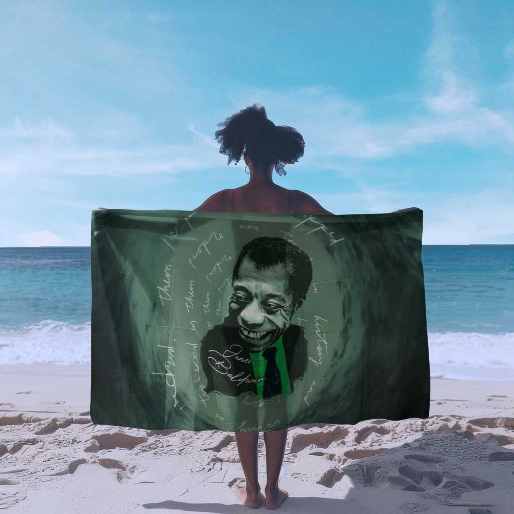 James Baldwin Sarong Green Handwritten Script Design Smiling Portrait Civil Rights and Literature - African Pride