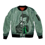 James Baldwin Sleeve Zip Bomber Jacket Green Handwritten Script Design Smiling Portrait Civil Rights and Literature - African Pride