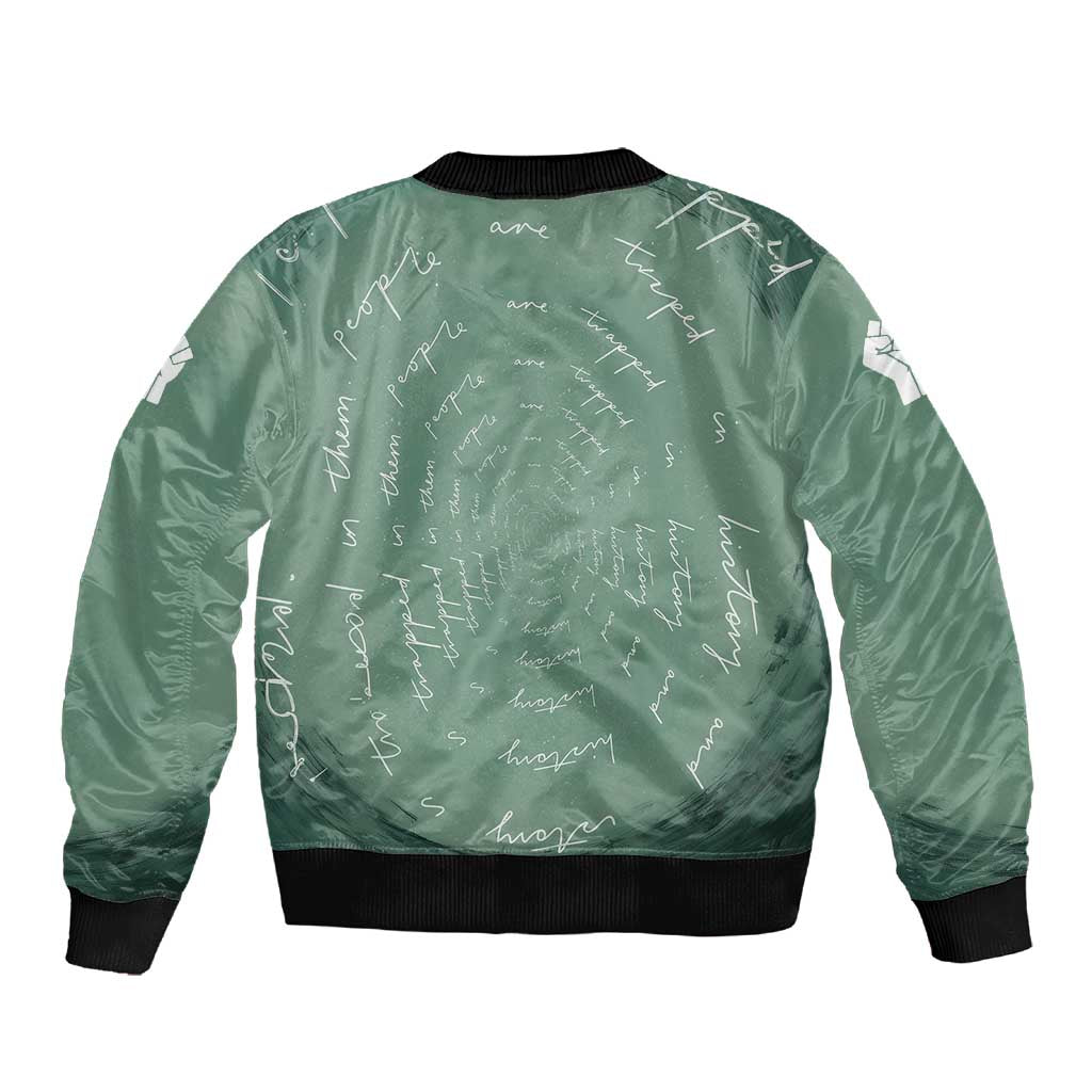 James Baldwin Sleeve Zip Bomber Jacket Green Handwritten Script Design Smiling Portrait Civil Rights and Literature - African Pride