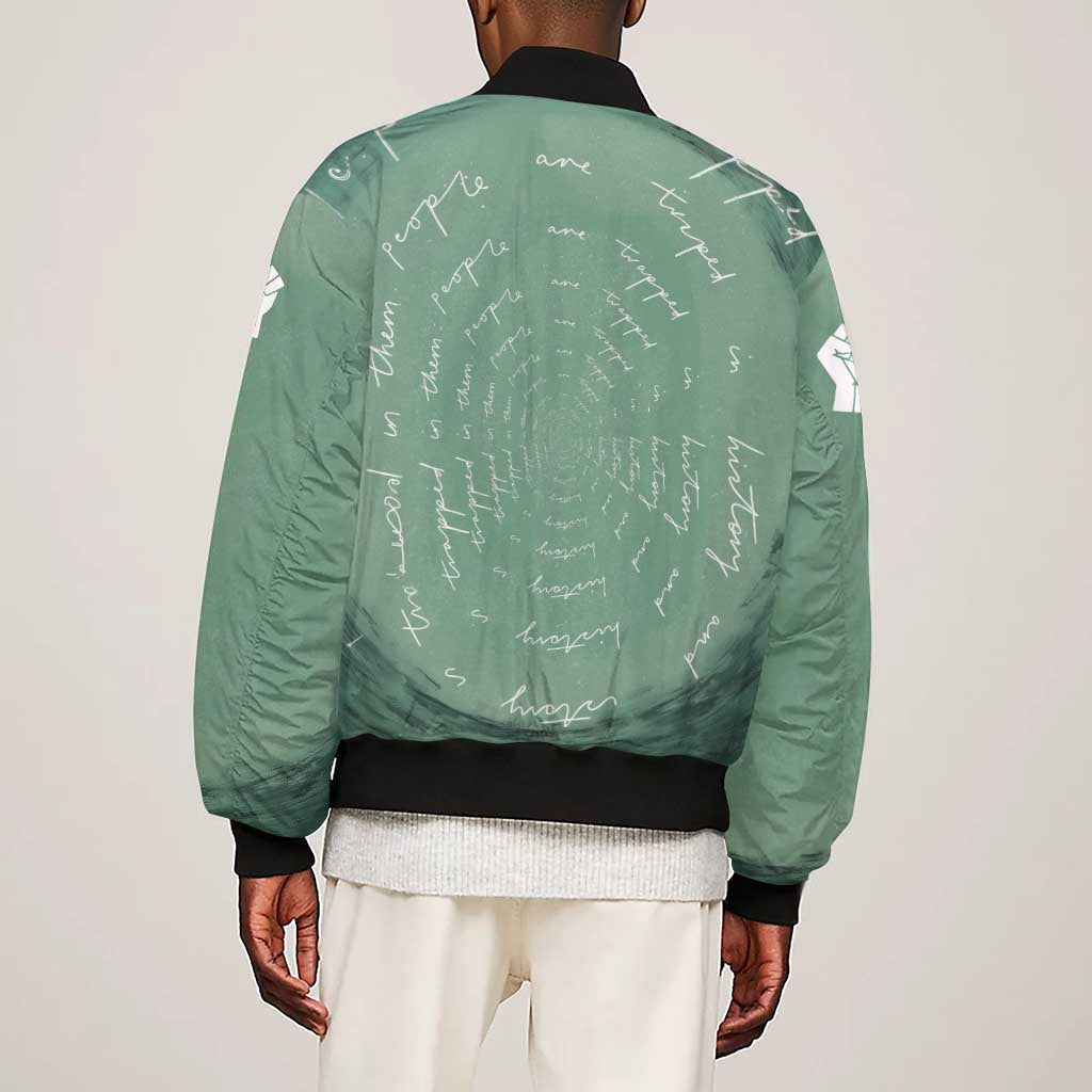 James Baldwin Sleeve Zip Bomber Jacket Green Handwritten Script Design Smiling Portrait Civil Rights and Literature - African Pride