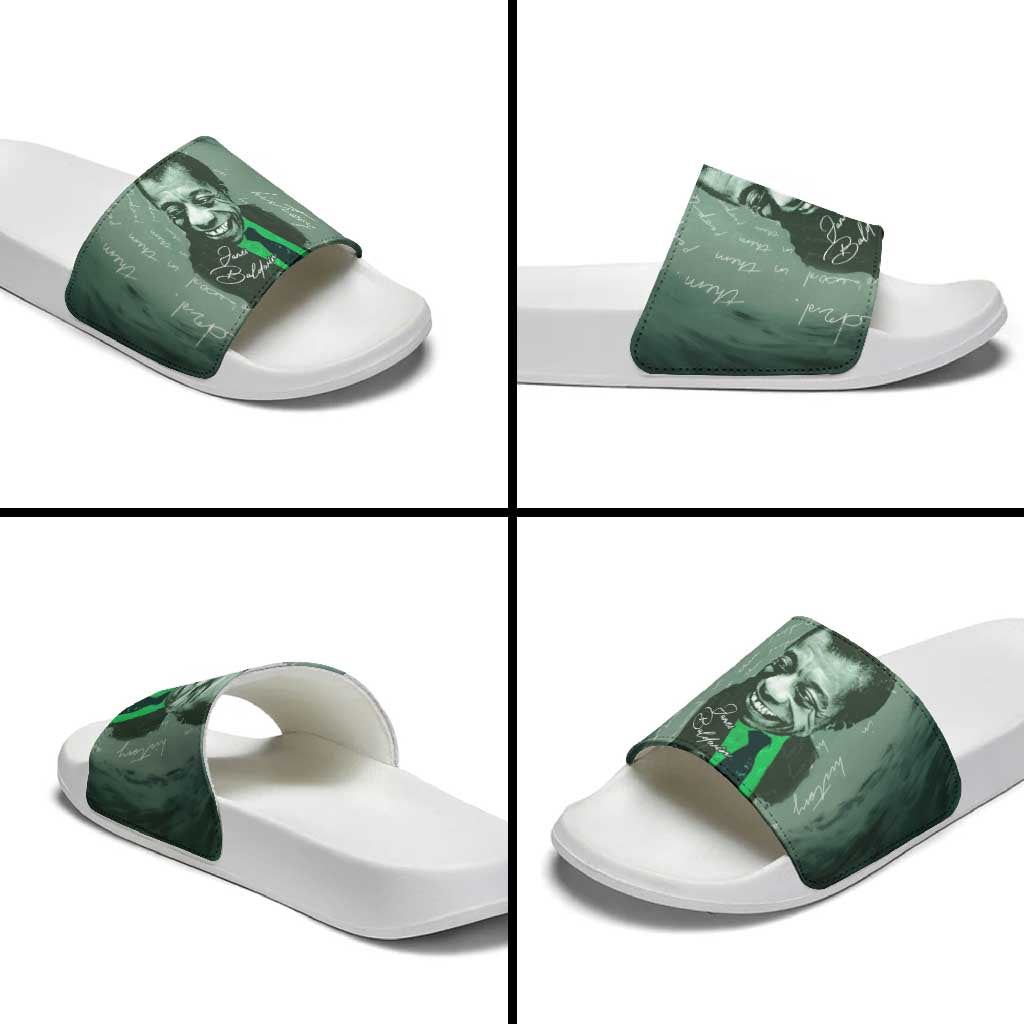 James Baldwin Slide Sandals Green Handwritten Script Design Smiling Portrait Civil Rights and Literature - African Pride