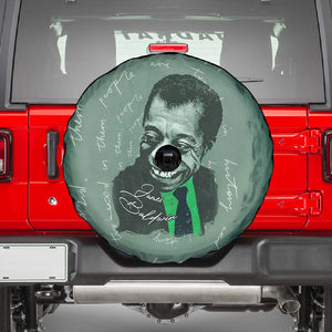 James Baldwin Spare Tire Cover Green Handwritten Script Design Smiling Portrait Civil Rights and Literature - African Pride