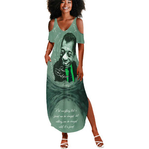 James Baldwin Summer Maxi Dress Green Handwritten Script Design Smiling Portrait Civil Rights and Literature TS04