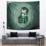 James Baldwin Tapestry Green Handwritten Script Design Smiling Portrait Civil Rights and Literature - African Pride