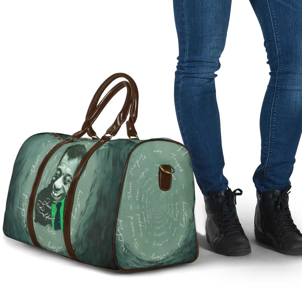 James Baldwin Travel Bag Green Handwritten Script Design Smiling Portrait Civil Rights and Literature - African Pride
