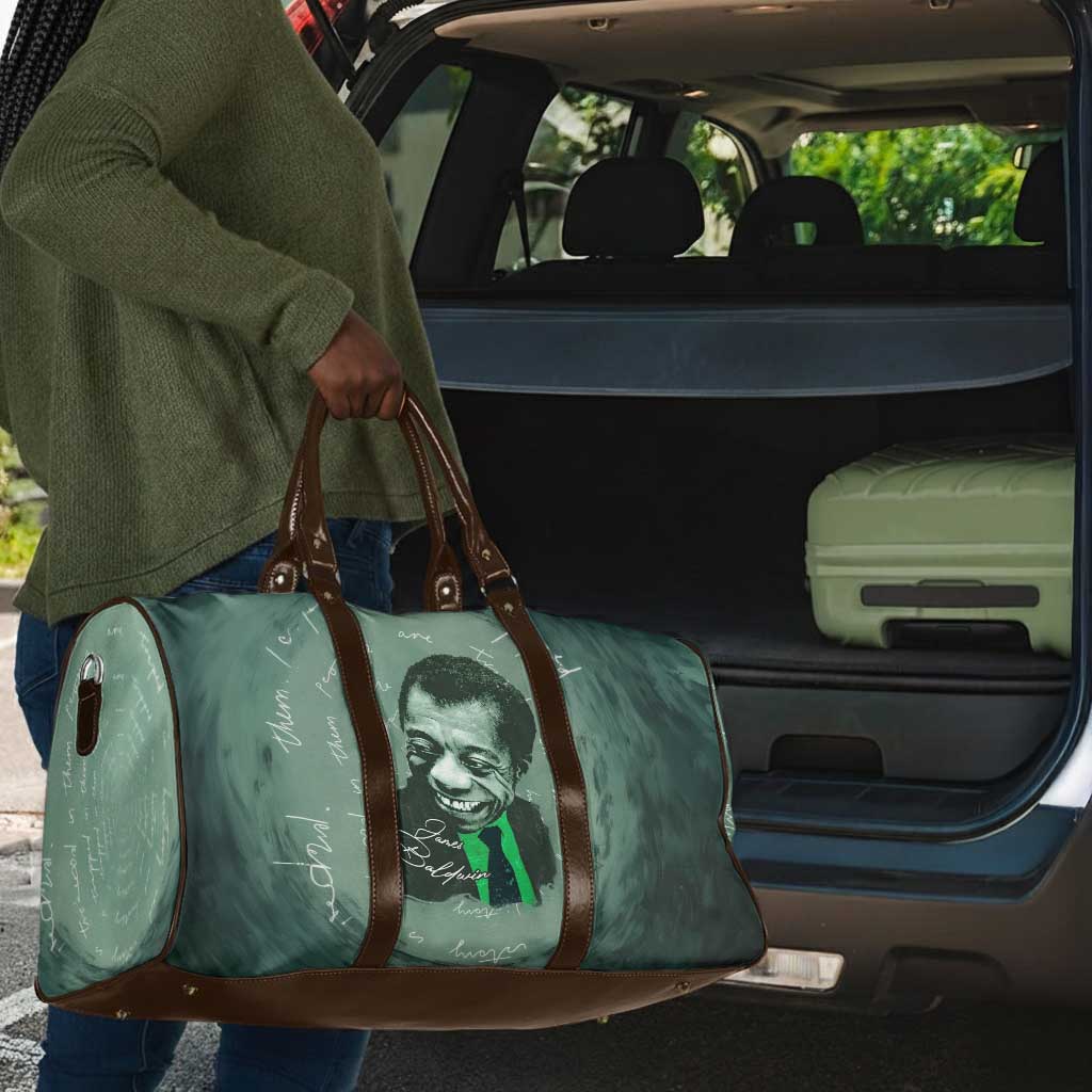 James Baldwin Travel Bag Green Handwritten Script Design Smiling Portrait Civil Rights and Literature - African Pride
