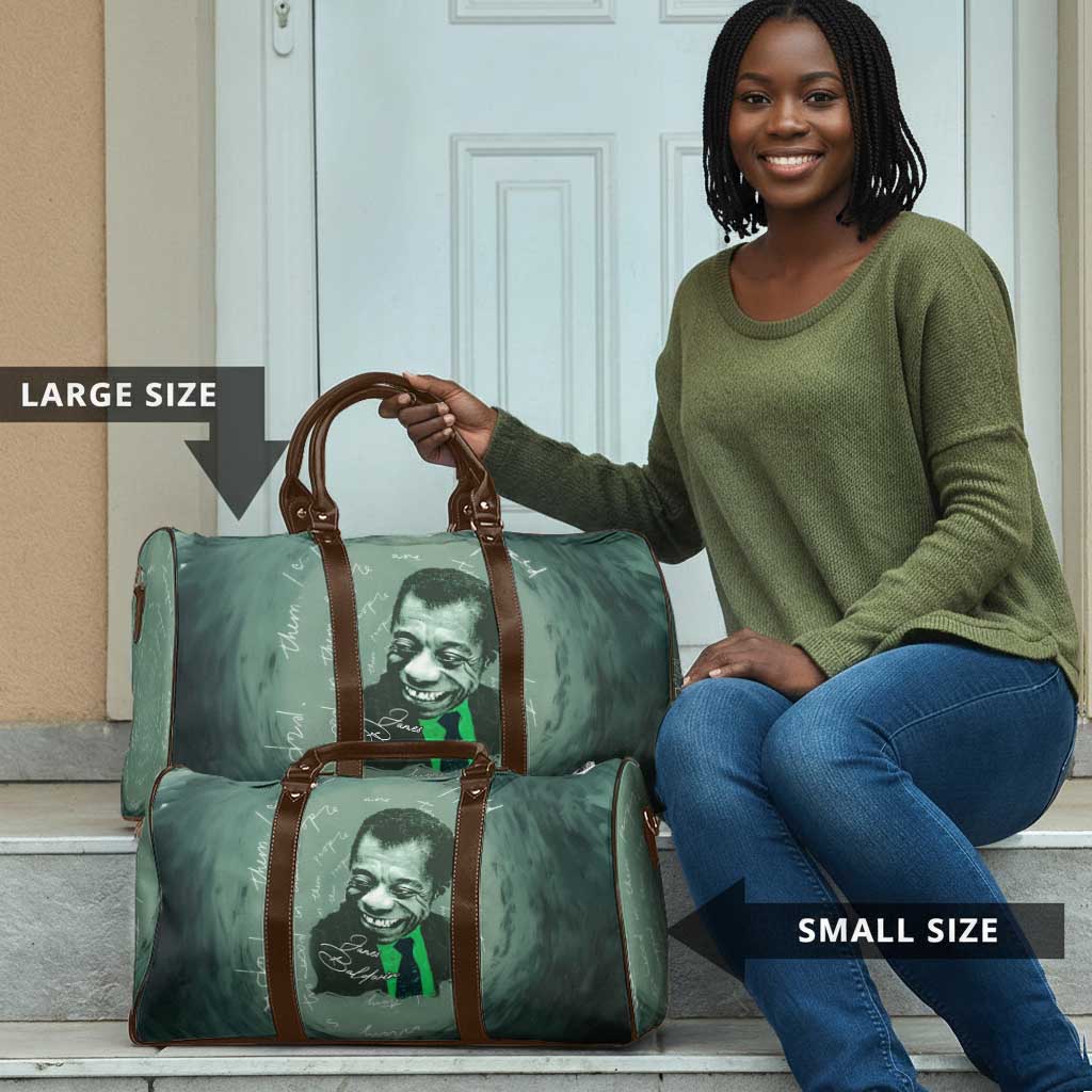 James Baldwin Travel Bag Green Handwritten Script Design Smiling Portrait Civil Rights and Literature - African Pride