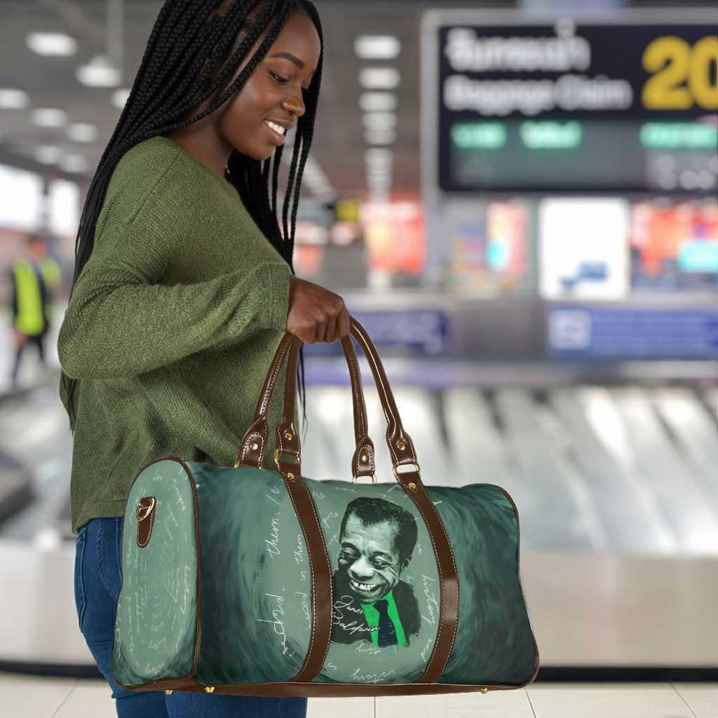 James Baldwin Travel Bag Green Handwritten Script Design Smiling Portrait Civil Rights and Literature - African Pride
