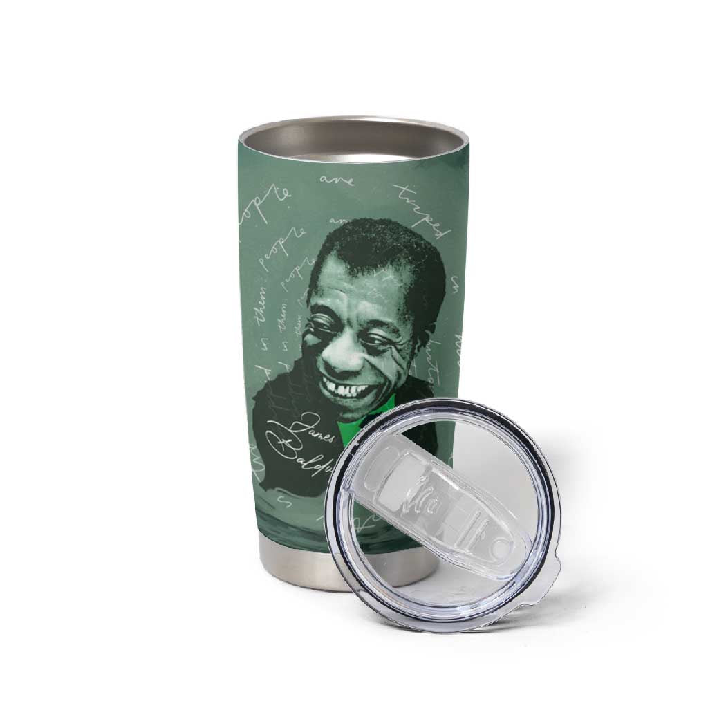 James Baldwin Tumbler Cup Green Handwritten Script Design Smiling Portrait Civil Rights and Literature - African Pride