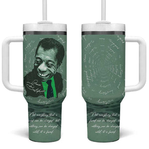 James Baldwin Tumbler With Handle Green Handwritten Script Design Smiling Portrait Civil Rights and Literature - African Pride