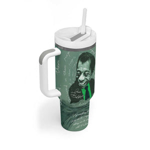 James Baldwin Tumbler With Handle Green Handwritten Script Design Smiling Portrait Civil Rights and Literature - African Pride
