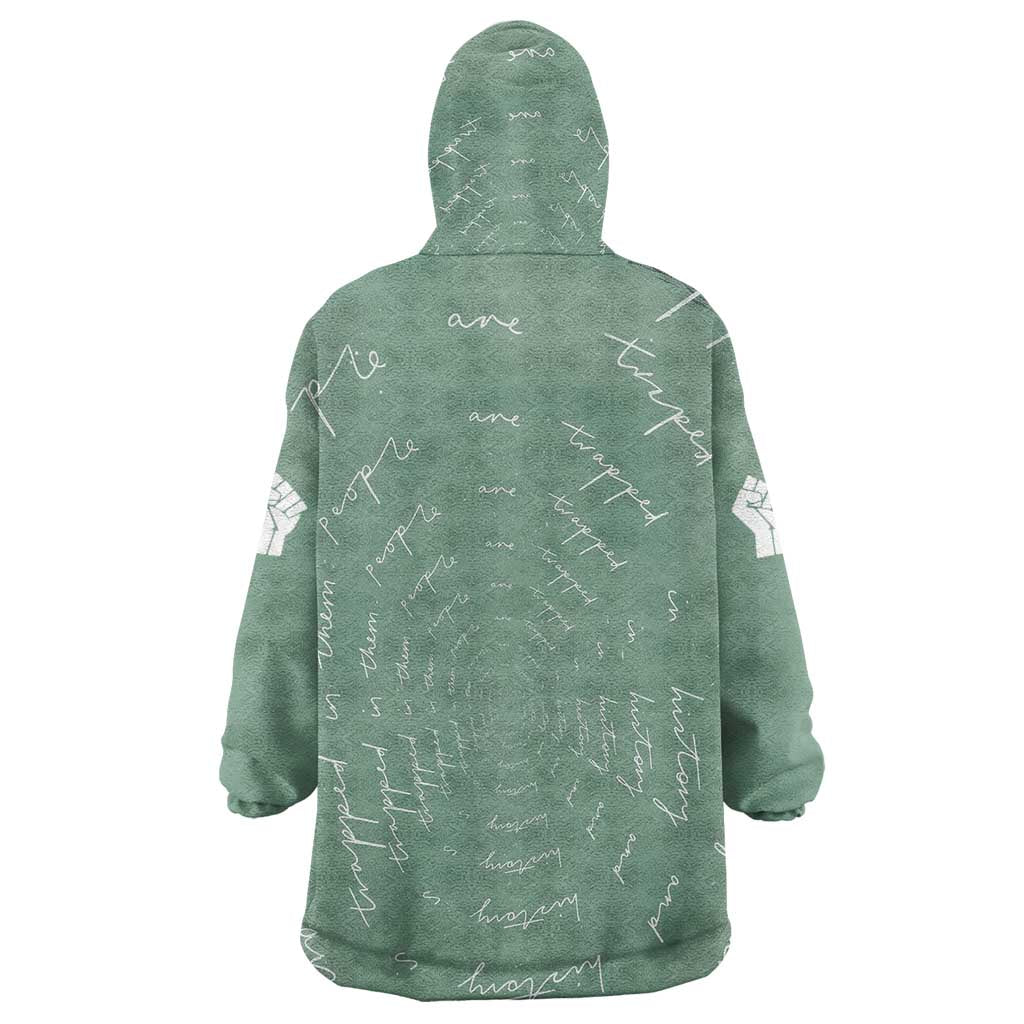 James Baldwin Wearable Blanket Hoodie Green Handwritten Script Design Smiling Portrait Civil Rights and Literature - African Pride