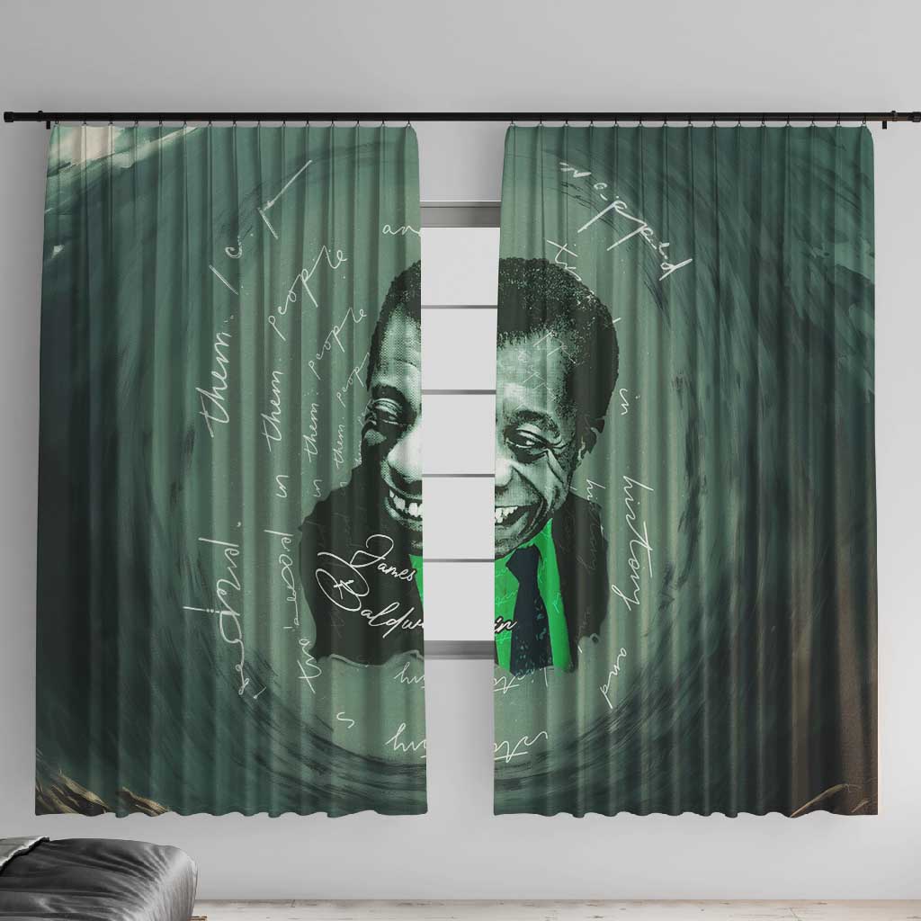James Baldwin Window Curtain Green Handwritten Script Design Smiling Portrait Civil Rights and Literature - African Pride