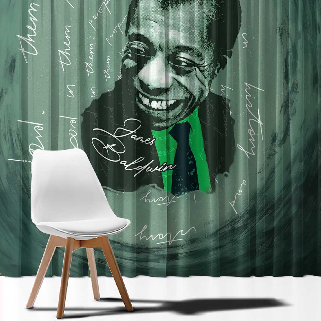 James Baldwin Window Curtain Green Handwritten Script Design Smiling Portrait Civil Rights and Literature - African Pride