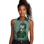James Baldwin Women Sleeveless Polo Shirt Green Handwritten Script Design Smiling Portrait Civil Rights and Literature - African Pride