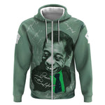 James Baldwin Zip Hoodie Green Handwritten Script Design Smiling Portrait Civil Rights and Literature - African Pride