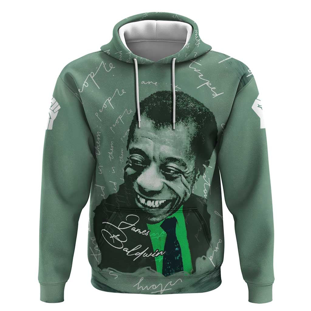 James Baldwin Zip Hoodie Green Handwritten Script Design Smiling Portrait Civil Rights and Literature - African Pride