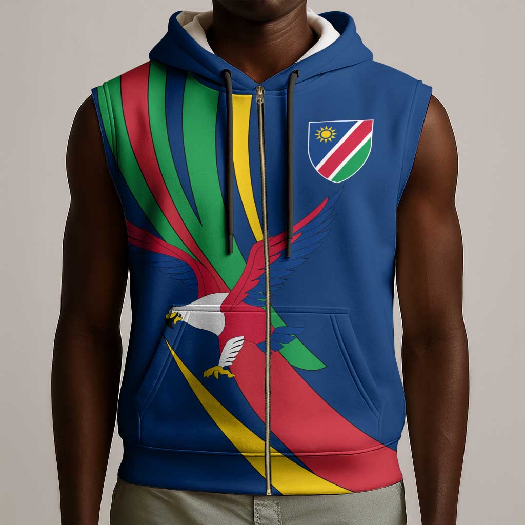 African Fish Eagle Namibia Sleeveless Zip Hoodie Gemsbok Supporters Style - African Pride