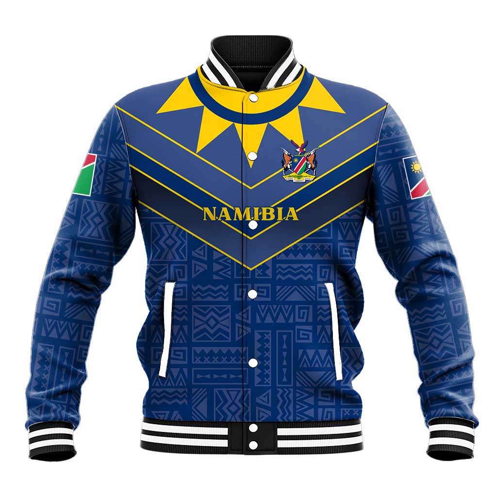 Namibia Yellow Sun Baseball Jacket Sporty Style with Traditional Patterns