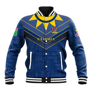 Namibia Yellow Sun Baseball Jacket Sporty Style with Traditional Patterns