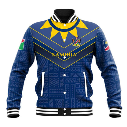 Namibia Yellow Sun Baseball Jacket Sporty Style with Traditional Patterns