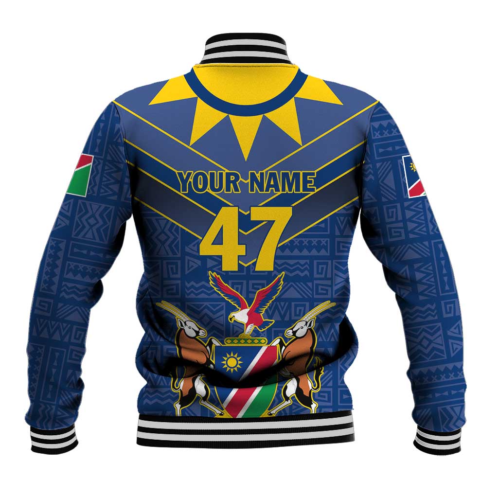 Namibia Yellow Sun Baseball Jacket Sporty Style with Traditional Patterns