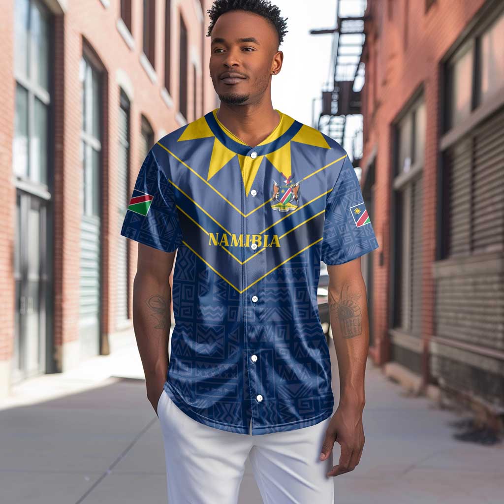 Namibia Yellow Sun Baseball Jersey Sporty Style with Traditional Patterns