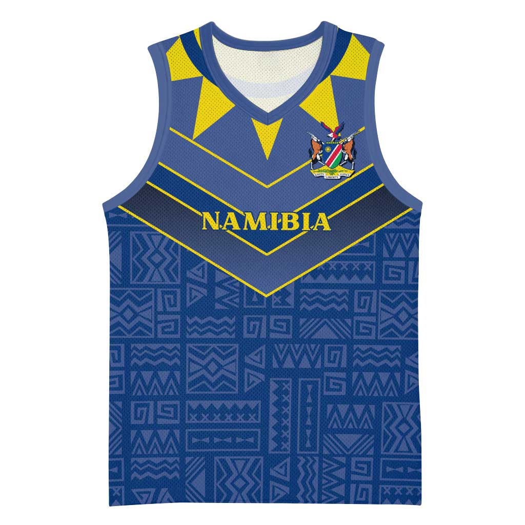 Namibia Yellow Sun Basketball Jersey Sporty Style with Traditional Patterns - African Pride