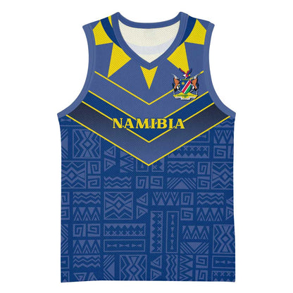 Namibia Yellow Sun Basketball Jersey Sporty Style with Traditional Patterns - African Pride