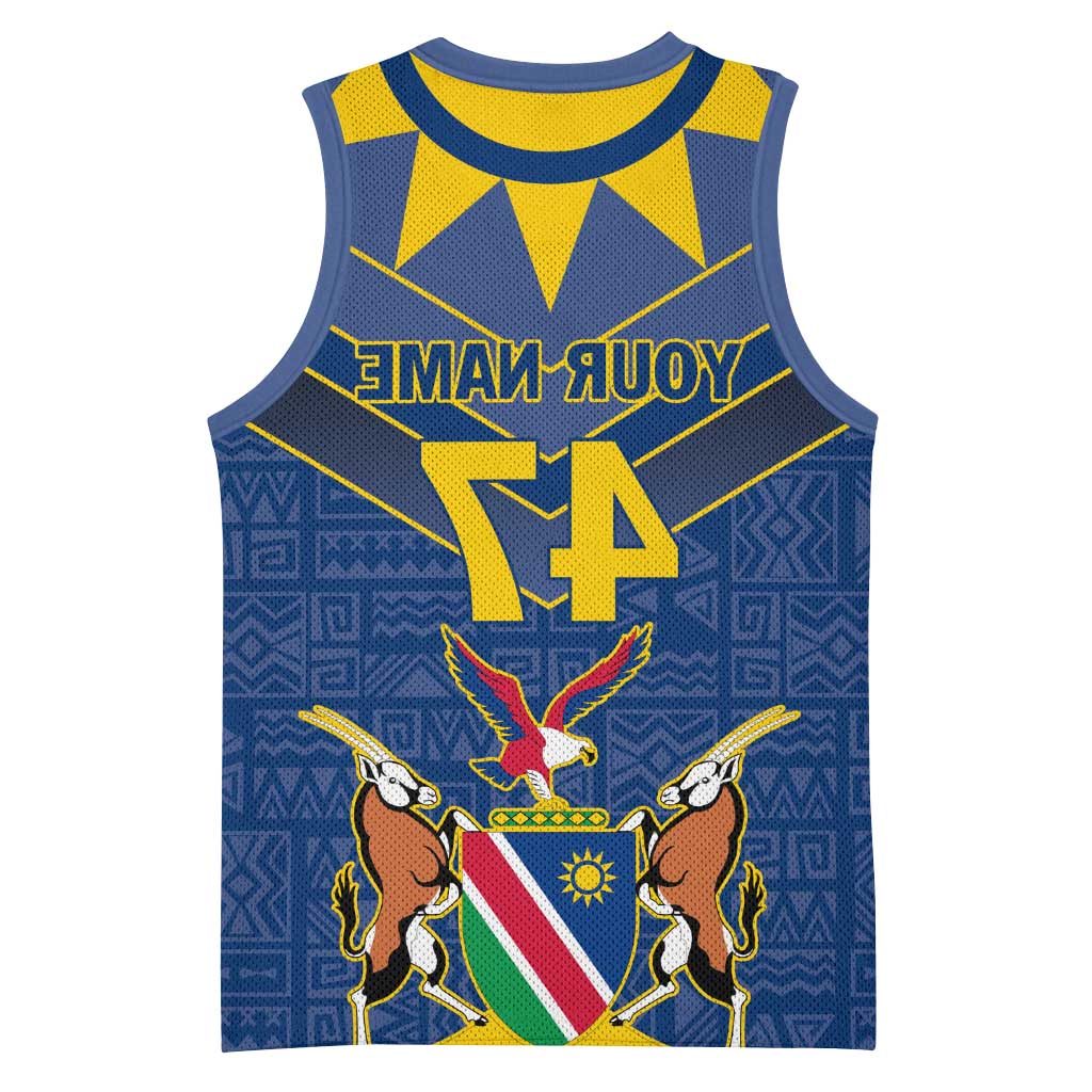 Namibia Yellow Sun Basketball Jersey Sporty Style with Traditional Patterns - African Pride