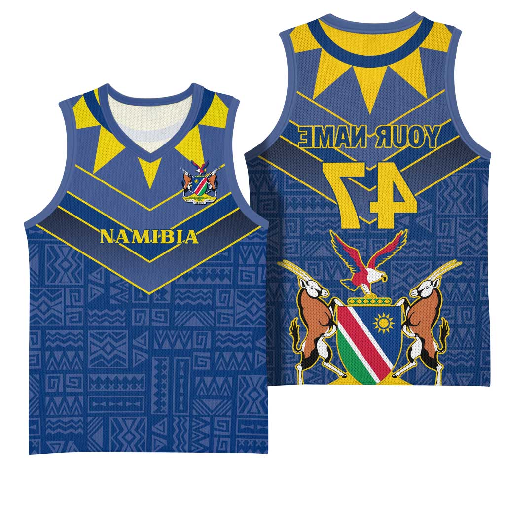 Namibia Yellow Sun Basketball Jersey Sporty Style with Traditional Patterns - African Pride