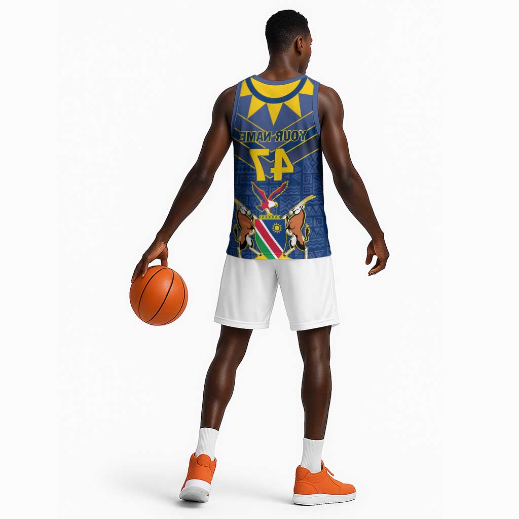 Namibia Yellow Sun Basketball Jersey Sporty Style with Traditional Patterns - African Pride